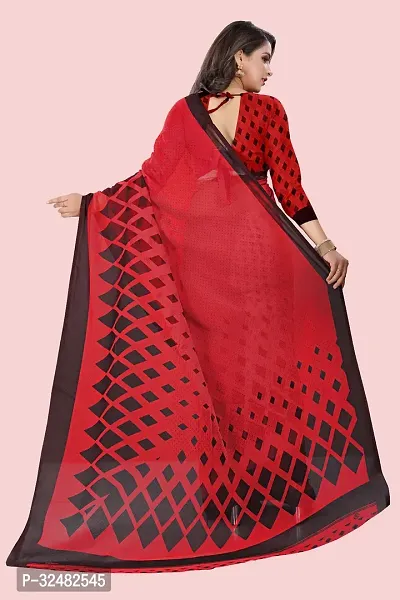 Stylish Red Georgette Printed Saree with Blouse piece For Women-thumb3