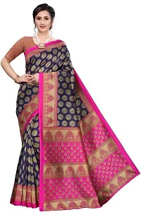 Beautiful Navy Blue Art Silk Printed Saree With Blouse Piece For Women-thumb1