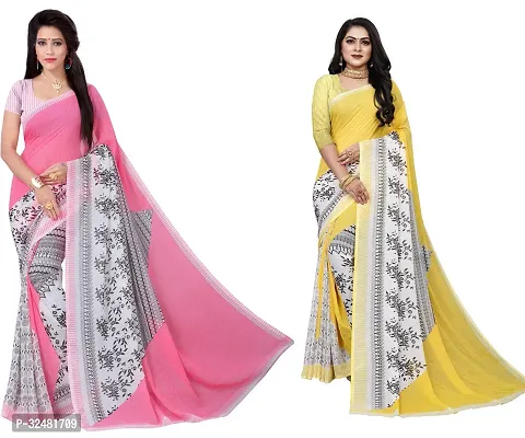 Beautiful Multicoloured Georgette Printed Saree With Blouse Piece For Women Pack Of 2-thumb0