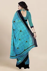 Stylish Blue Georgette Printed Saree with Blouse piece For Women-thumb1