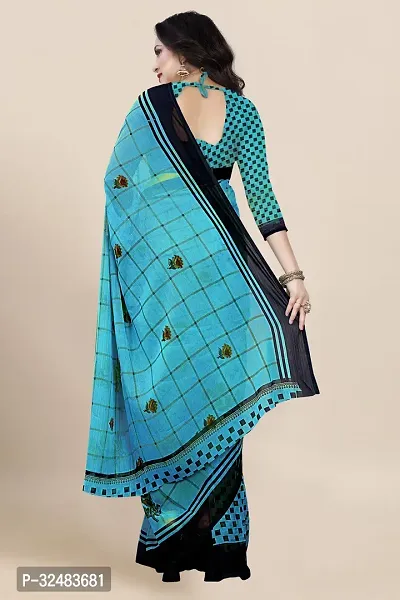 Stylish Blue Georgette Printed Saree with Blouse piece For Women-thumb2