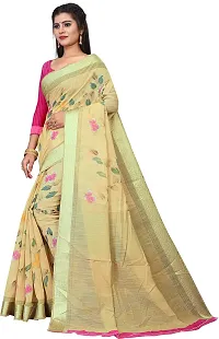 Elegant Beige Cotton Linen Printed Saree With Blouse Piece For Women Pack Of 1-thumb1