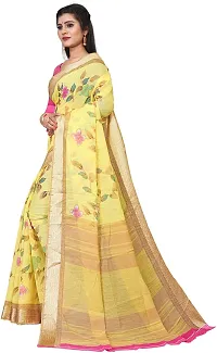 Elegant Yellow Cotton Linen Printed Saree With Blouse Piece For Women Pack Of 1-thumb1