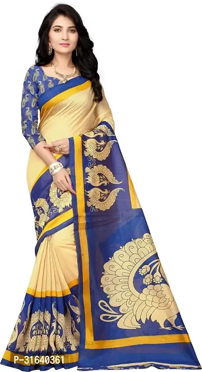 Elegant Cream Art Silk Saree without Blouse piece For Women-thumb0