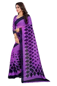 Beautiful Purple Georgette Printed Saree With Blouse Piece For Women-thumb1