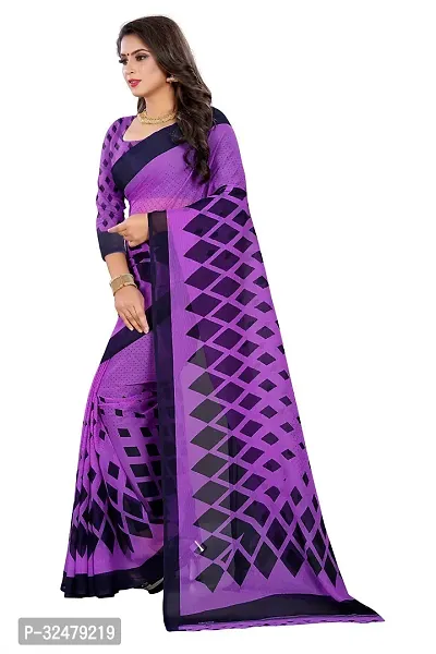 Beautiful Purple Georgette Printed Saree With Blouse Piece For Women-thumb2