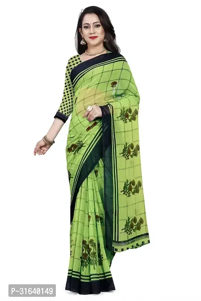 Elegant Green Georgette Saree without Blouse piece For Women-thumb0