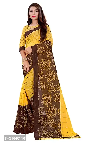 Elegant Yellow Georgette Saree without Blouse piece For Women-thumb0