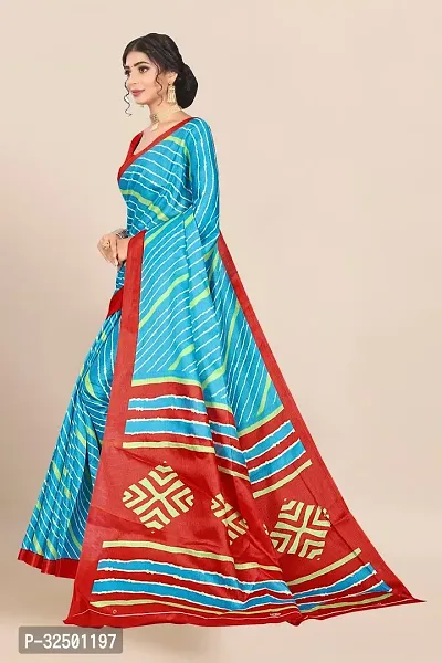 Stylish Blue Silk Blend Printed Saree with Blouse piece For Women-thumb4