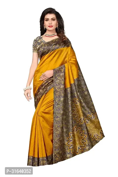 Elegant Golden Art Silk Saree without Blouse piece For Women-thumb0