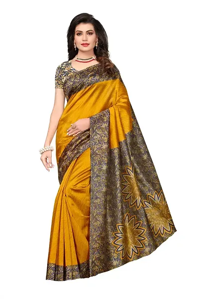 LIVA FAB Women's Art Silk Saree with Unstitched Blouse Piece [Yellow]