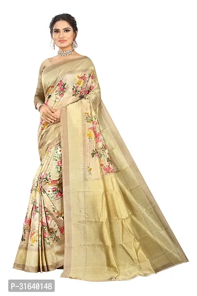 Elegant Cream Art Silk Saree without Blouse piece For Women-thumb0