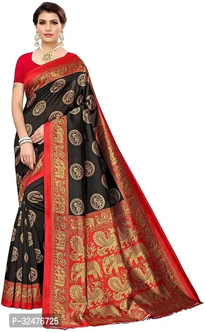 Beautiful Black Art Silk Printed Saree With Blouse Piece For Women