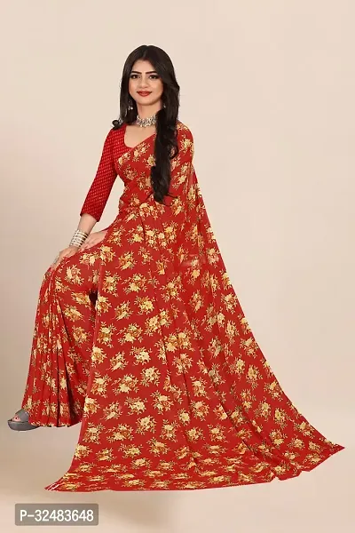 Stylish Red Georgette Printed Saree with Blouse piece For Women-thumb5