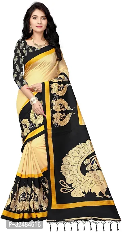 Elegant Cotton Blend Printed Saree with Blouse piece For Women