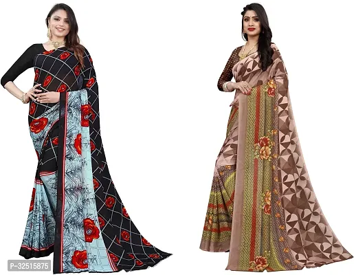 Stylish Georgette Printed Saree with Blouse piece For Women Pack Of 2-thumb0