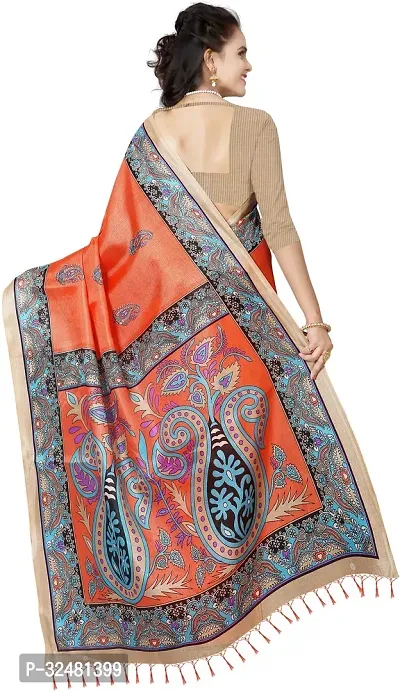 Elegant Orange Silk Blend Saree with Blouse piece For Women-thumb3