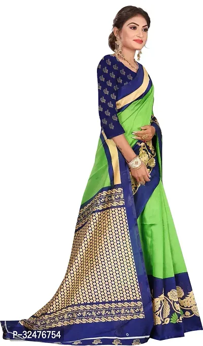 Beautiful Green Art Silk Printed Saree With Blouse Piece For Women-thumb3