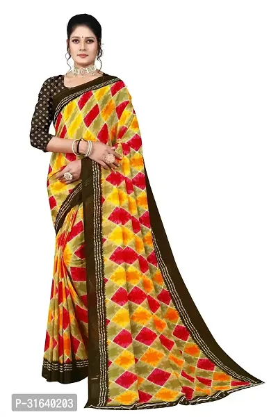 Elegant Yellow Georgette Saree without Blouse piece For Women-thumb0