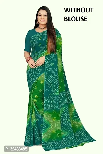 Beautiful Georgette Green Printed Saree Without Blouse Piece For Women