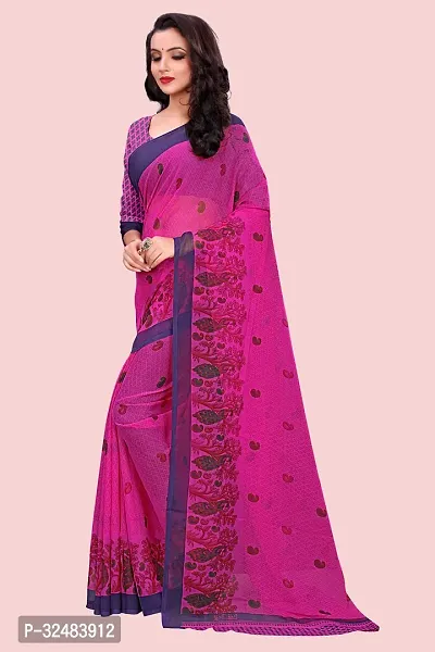 Stylish Pink Georgette Printed Saree with Blouse piece For Women-thumb4