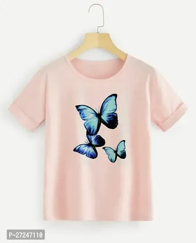 Elegant Pink Cotton Blend Printed T-Shirts For Women-thumb0