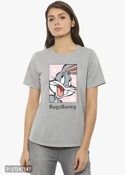Elegant Grey Cotton Blend Printed T-Shirts For Women