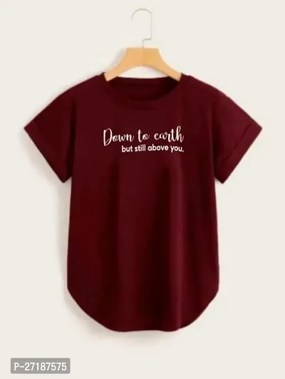 Elegant Maroon Cotton Blend Printed Tshirt For Women