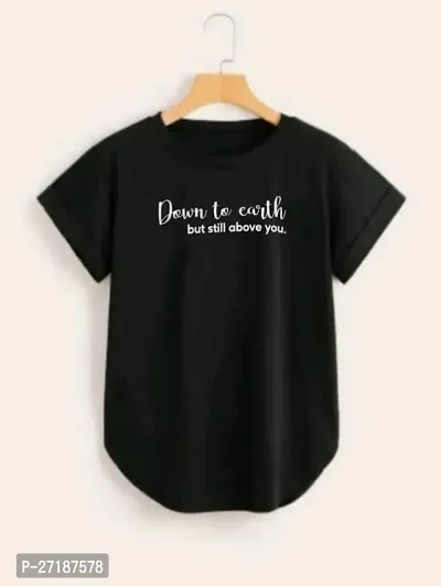 Elegant Black Cotton Blend Printed Tshirt For Women