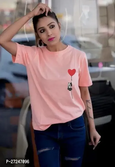 Elegant Pink Cotton Blend Printed T-Shirts For Women