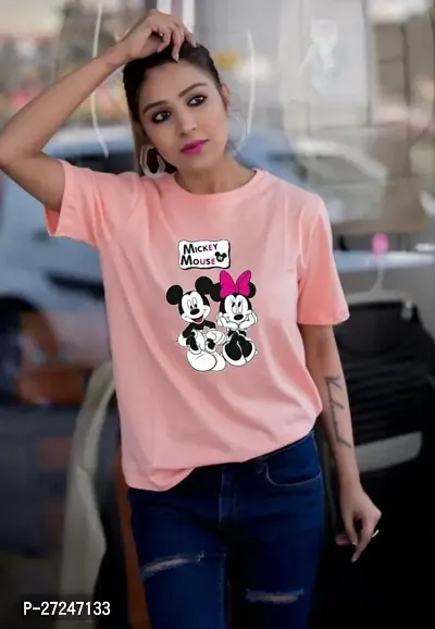 Elegant Pink Cotton Blend Printed T-Shirts For Women