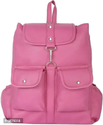 Women's PU Solid Regular Size Backpack (Pink)-thumb0