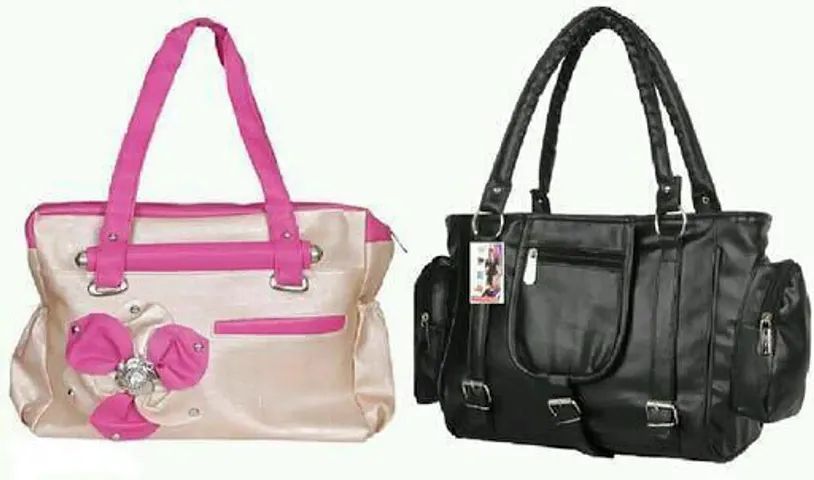Trendy Multicoloured PU Self Pattern Handbags For Women- Pack Of 2