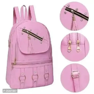 Women's causal teddy PU Backpack Pink-thumb0