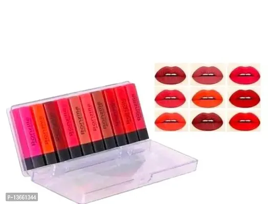 3D Lips waterpoof matte finish 10psc beautiful shades lipstick(Pack of 10)