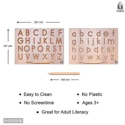 CABZO English Alphabet Tracing Board with Dummy Pencil | Capital Word ACBD and Small Word ABCD | Educational Puzzle Toys for 2+ Years Old Kids (Brown)-thumb2