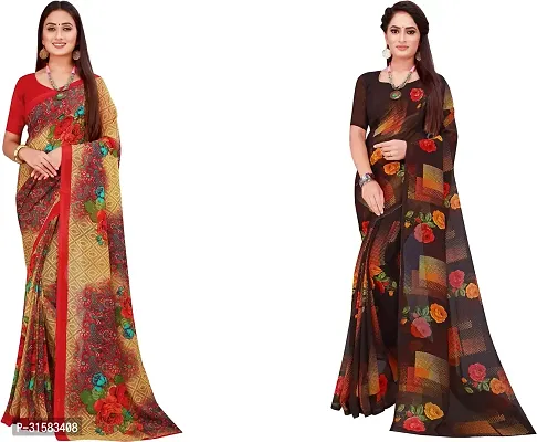 Stylish Multicoloured Georgette Saree With Blouse Piece For Women Pack Of 2-thumb0