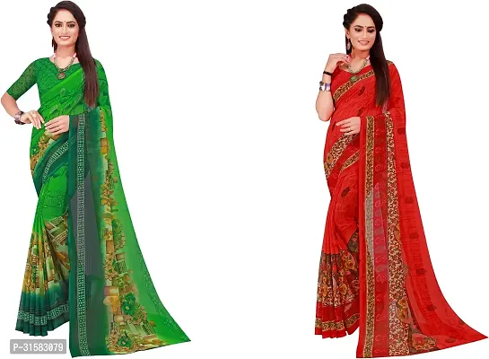 Stylish Multicoloured Georgette Saree With Blouse Piece For Women Pack Of 2-thumb0