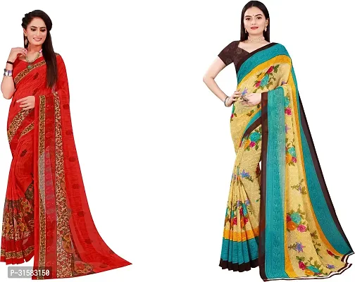 Stylish Multicoloured Georgette Saree With Blouse Piece For Women Pack Of 2-thumb0