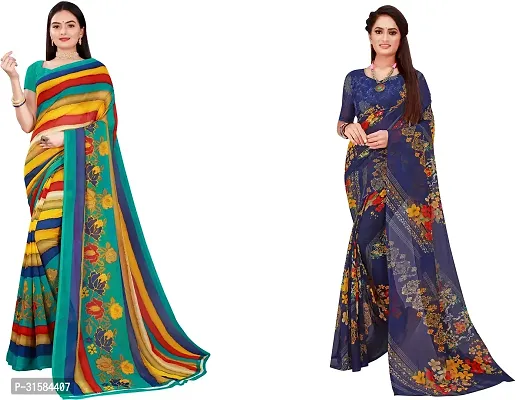 Stylish Multicoloured Georgette Saree With Blouse Piece For Women Pack Of 2-thumb0