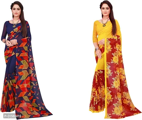 Stylish Multicoloured Georgette Saree With Blouse Piece For Women Pack Of 2