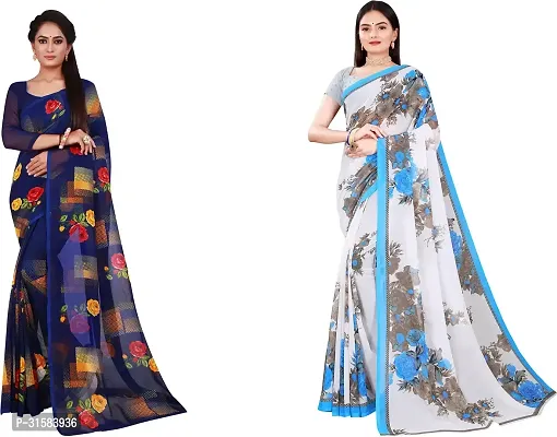 Stylish Multicoloured Georgette Saree With Blouse Piece For Women Pack Of 2