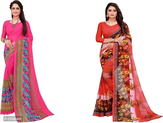 Stylish Multicoloured Georgette Saree With Blouse Piece For Women Pack Of 2-thumb0