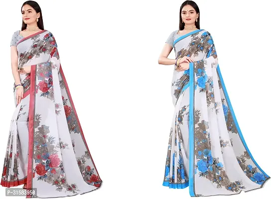 Stylish Multicoloured Georgette Saree With Blouse Piece For Women Pack Of 2-thumb0