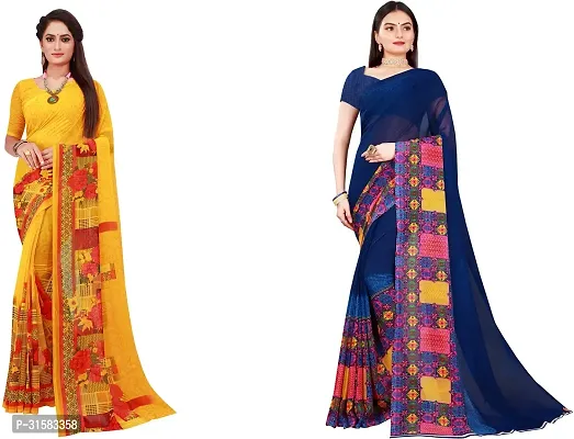 Stylish Multicoloured Georgette Saree With Blouse Piece For Women Pack Of 2-thumb0