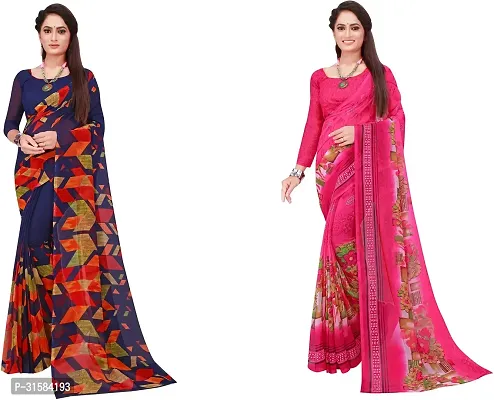 Stylish Multicoloured Georgette Saree With Blouse Piece For Women Pack Of 2-thumb0