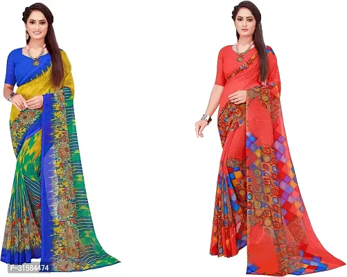 Stylish Multicoloured Georgette Saree With Blouse Piece For Women Pack Of 2