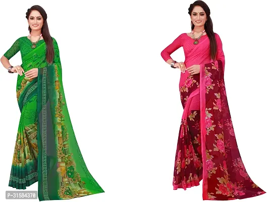 Stylish Multicoloured Georgette Saree With Blouse Piece For Women Pack Of 2-thumb0