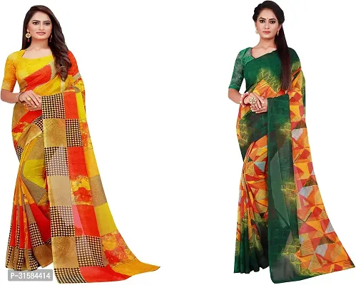 Stylish Multicoloured Georgette Saree With Blouse Piece For Women Pack Of 2