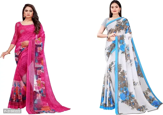 Stylish Multicoloured Georgette Saree With Blouse Piece For Women Pack Of 2-thumb0